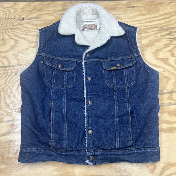 VINTAGE 80’s Sears Roebucks Denim Thick Sherpa-Lined Trucker Vest Men's 42 - Picture 1 of 16